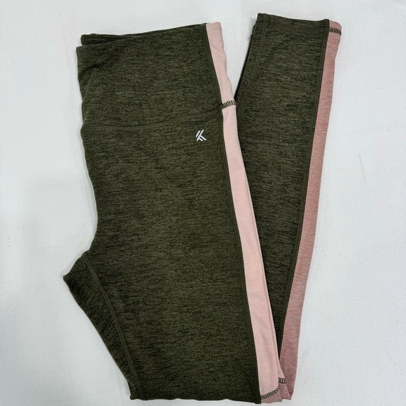 Kyodan Heathered Olive Green and Pale Pink Leggings Size Medium - Picture 2 of 8